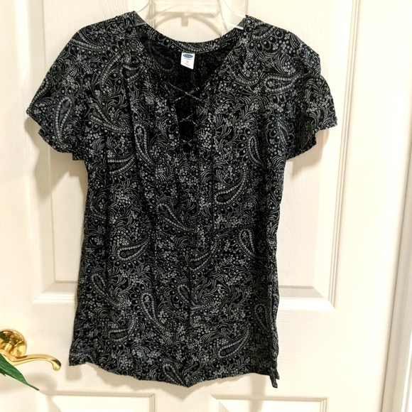 Old Navy Women's Short Sleeve Paisley 1/4 Top w/Tie Front Size XS - Picture 1 of 7